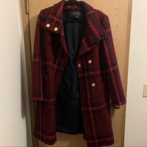 Ann Taylor Burgundy Plaid Wool Coat